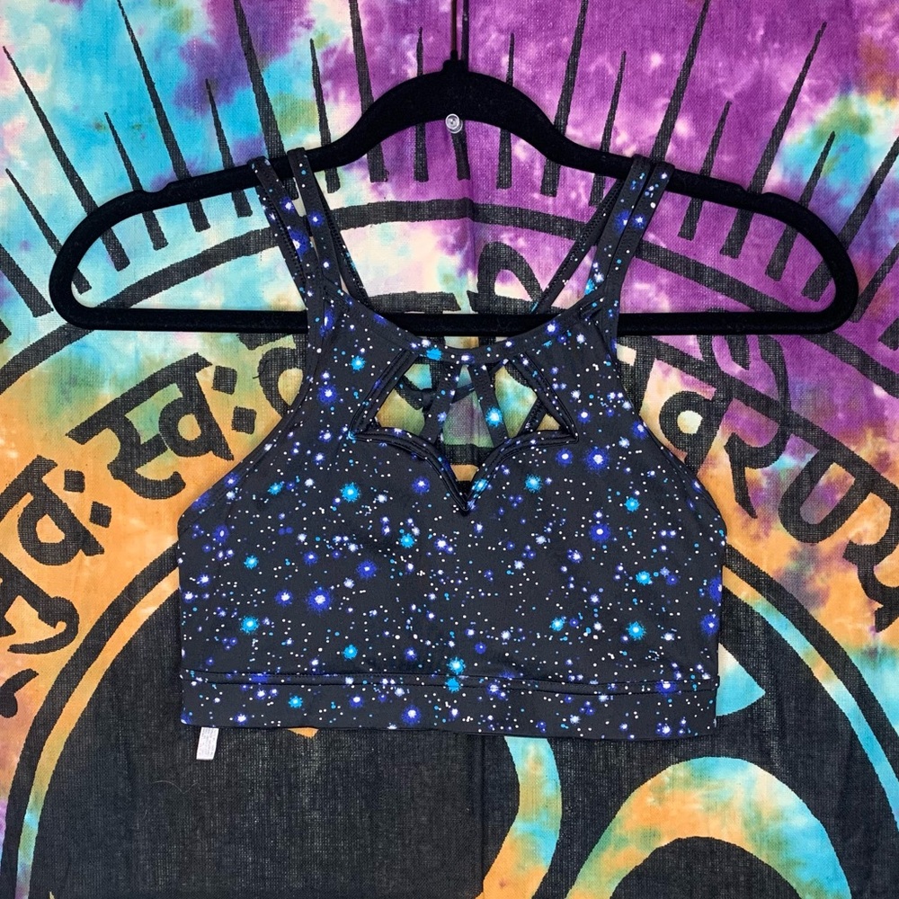 Victoria Secret Sport Galaxy Print Sports Bra w Back Detail Size XS Blue/Black